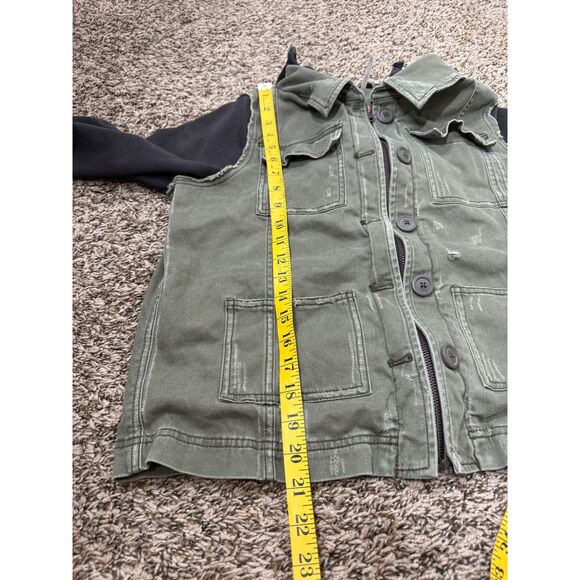 Free People Distressed Hooded Twill Utility Jacket Sz M Army Green Cargo Skater - Picture 11 of 12